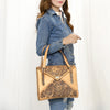 ADBGZ785 Envelope-Style Hand-Tooled Tan Leather Tote bag - Western Floral Design