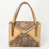 ADBGZ785 Envelope-Style Hand-Tooled Tan Leather Tote bag - Western Floral Design