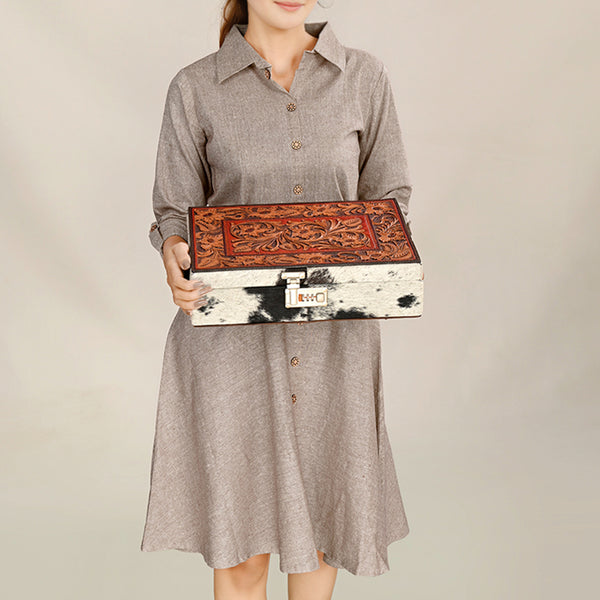 ADBGA460 American Darling Hair-On Cowhide Hand Tooled Leather Western Jewelry Case