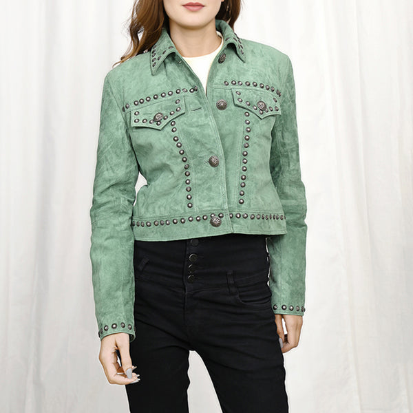ADJKT041 Genuine Leather Women Shirt Jacket Dress