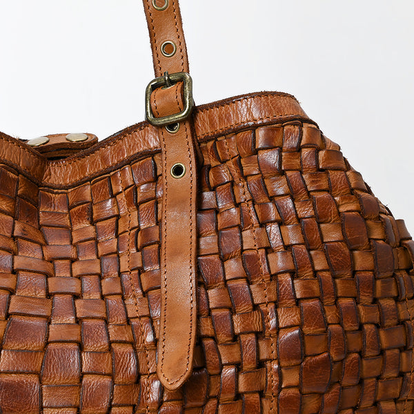 SWL132 Pelloro - Leather Woven Tote Bag