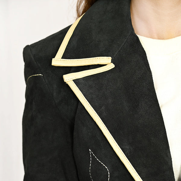 ADBZ050 American Darling Western Black Suede Leather Blazer with Piping & Arrow Trim