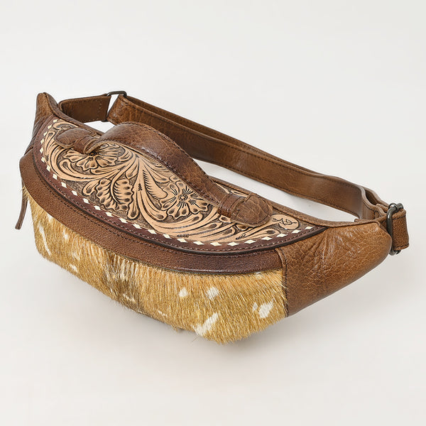 ADBG1302 American Darling Hair On Cowhide Fanny Bag -Hand-Tooled Leather Belt Bag