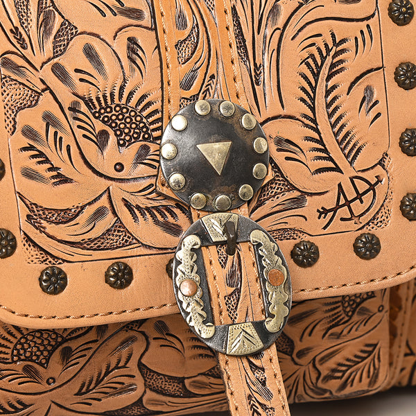ADBG1305 American Darling Hand Tooled Leather Duffel Bag -Floral Travel Carryall