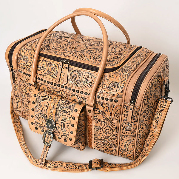 ADBG1305 American Darling Hand Tooled Leather Duffel Bag -Floral Travel Carryall
