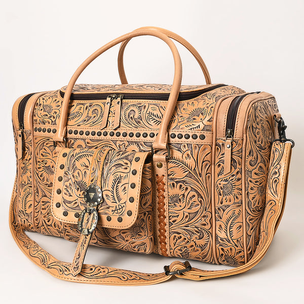 ADBG1305 American Darling Hand Tooled Leather Duffel Bag -Floral Travel Carryall