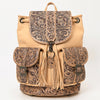 ADBG1306 American Darling Hand Tooled Leather Backpack -Floral Carved Travel Bag