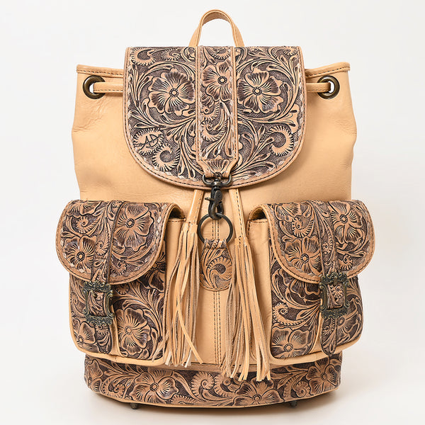 ADBG1306 American Darling Hand Tooled Leather Backpack -Floral Carved Travel Bag