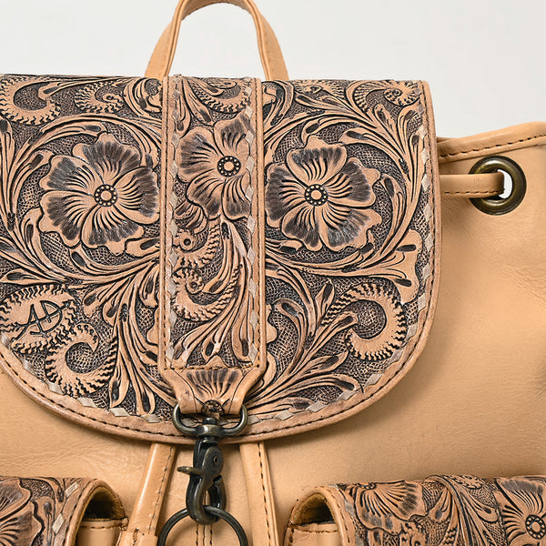 ADBG1306 American Darling Hand Tooled Leather Backpack -Floral Carved Travel Bag
