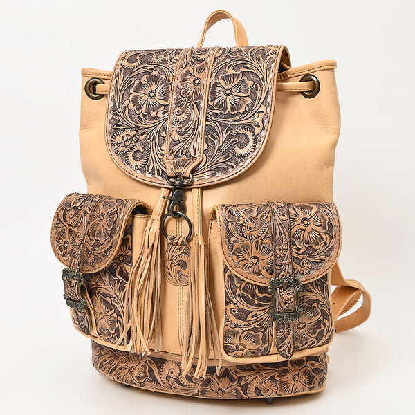 ADBG1306 American Darling Hand Tooled Leather Backpack -Floral Carved Travel Bag