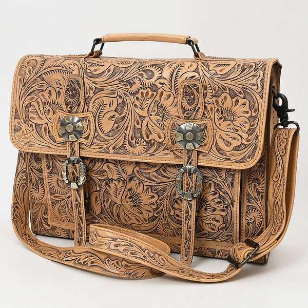 ADBG1307 American Darling Tooled Leather Briefcase -Floral Carved Messenger Bag