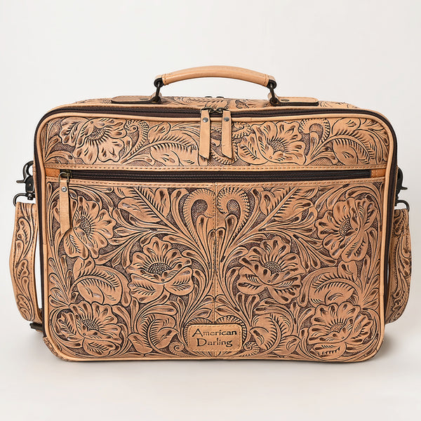 ADBG1308 American Darling Hand Tooled Leather Briefcase -Floral Carved Laptop Bag