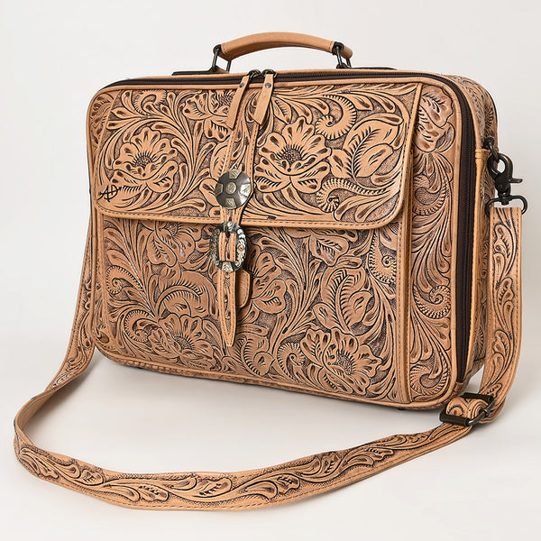 ADBG1308 American Darling Hand Tooled Leather Briefcase -Floral Carved Laptop Bag