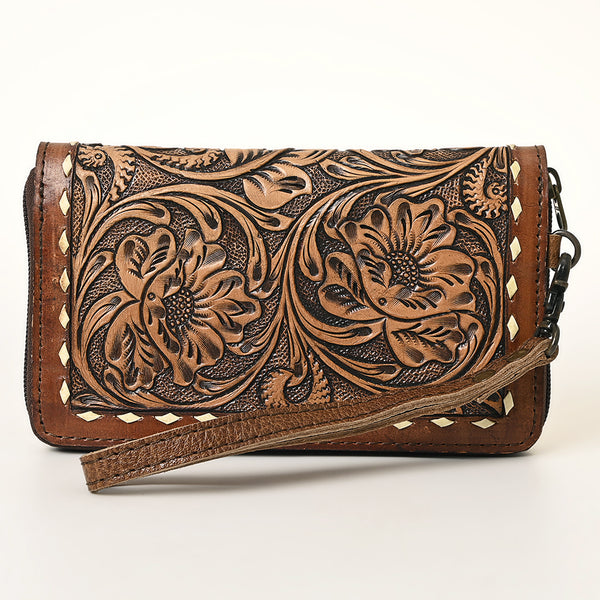 ADBG1309 American Darling Tooled Leather Wallet -Floral Buckstitch Wristlet