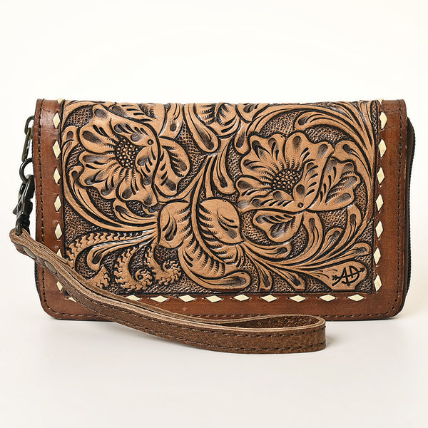 ADBG1309 American Darling Tooled Leather Wallet -Floral Buckstitch Wristlet