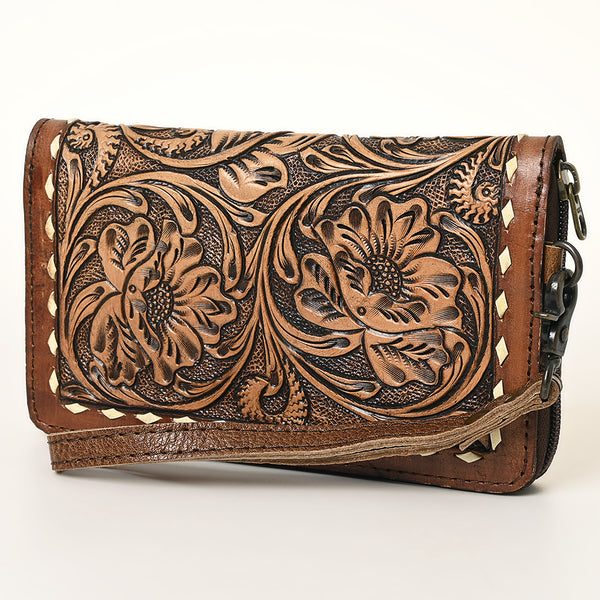 ADBG1309 American Darling Tooled Leather Wallet -Floral Buckstitch Wristlet