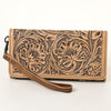 ADBG1311 American Darling Hand-Tooled Leather Trifold Wallet -Floral Carved Wristlet