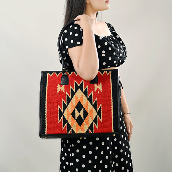 ADBGA464 American Darling Hand Woven Saddle Blanket & Leather Western Tote Bag