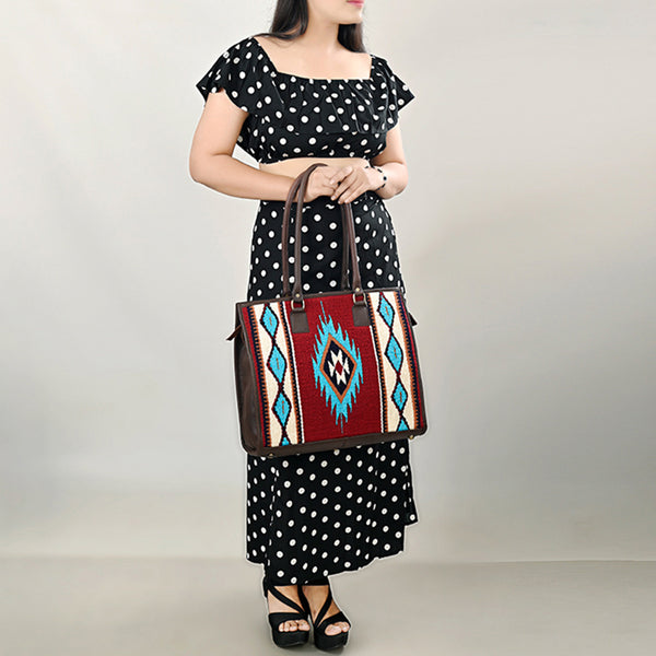 ADBGA464 American Darling Hand Woven Saddle Blanket & Leather Western Tote Bag