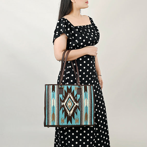 ADBGA464 American Darling Hand Woven Saddle Blanket & Leather Western Tote Bag