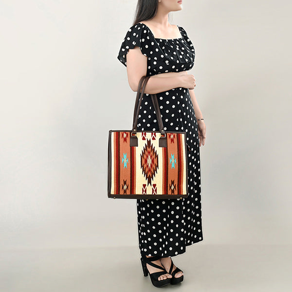 ADBGA464 American Darling Hand Woven Saddle Blanket & Leather Western Tote Bag