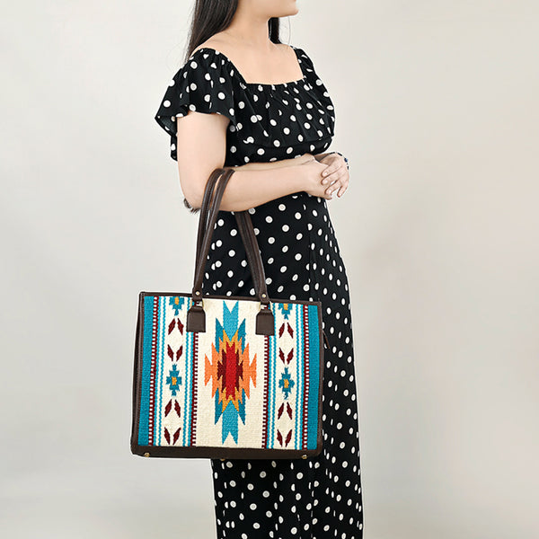 ADBGA464 American Darling Hand Woven Saddle Blanket & Leather Western Tote Bag