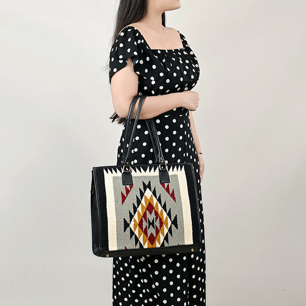 ADBGA464 American Darling Hand Woven Saddle Blanket & Leather Western Tote Bag