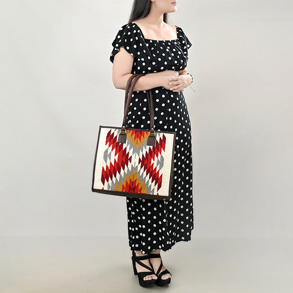ADBGA464 American Darling Hand Woven Saddle Blanket & Leather Western Tote Bag