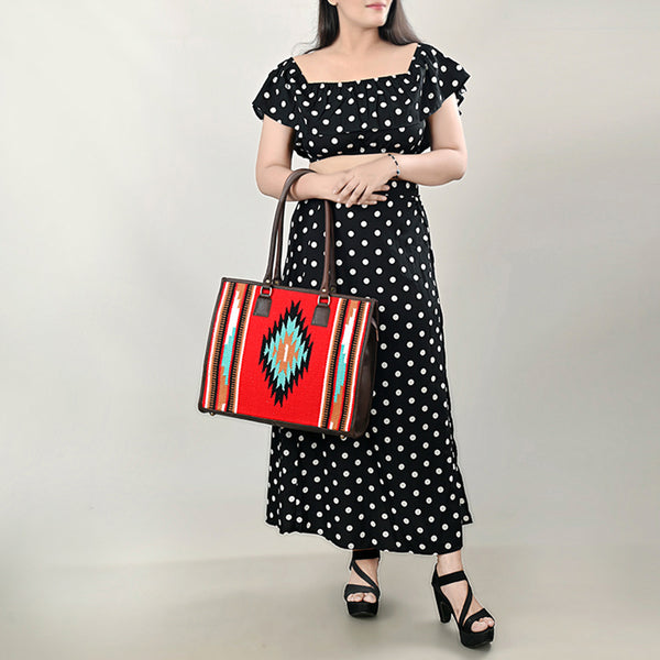 ADBGA464 American Darling Hand Woven Saddle Blanket & Leather Western Tote Bag