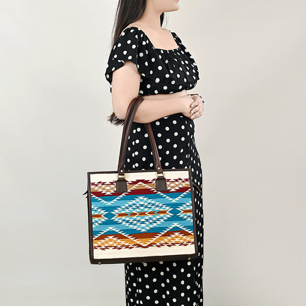 ADBGA464 American Darling Hand Woven Saddle Blanket & Leather Western Tote Bag