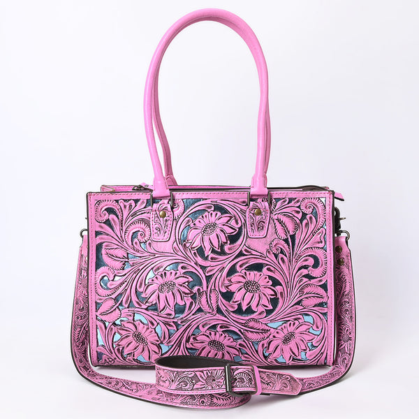 ADBG1314 American Darling Pink Hand-Tooled Leather Tote -Floral Carved Handbag