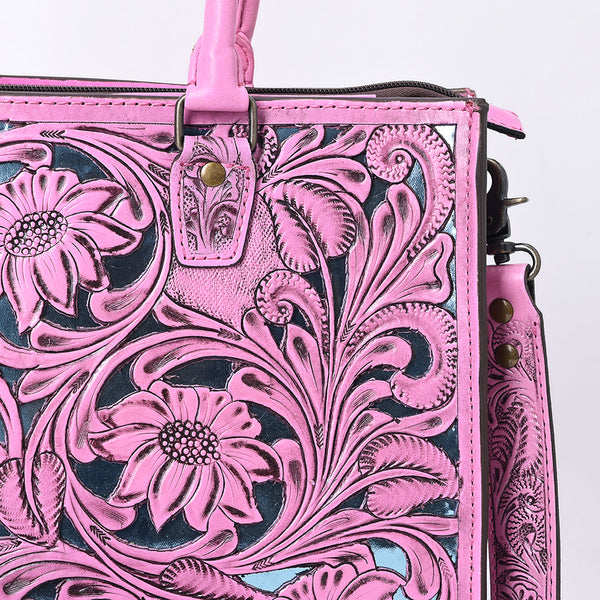 ADBG1314 American Darling Pink Hand-Tooled Leather Tote -Floral Carved Handbag