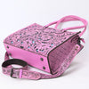 ADBG1314 American Darling Pink Hand-Tooled Leather Tote -Floral Carved Handbag