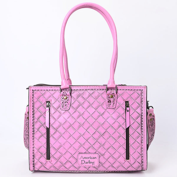 ADBG1314 American Darling Pink Hand-Tooled Leather Tote -Floral Carved Handbag