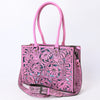 ADBG1314 American Darling Pink Hand-Tooled Leather Tote -Floral Carved Handbag