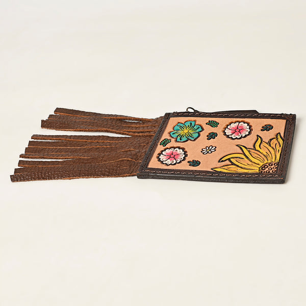ADBGA465 American Darling Hand Tooled Floral Carved Leather Card-Holder with Fringes