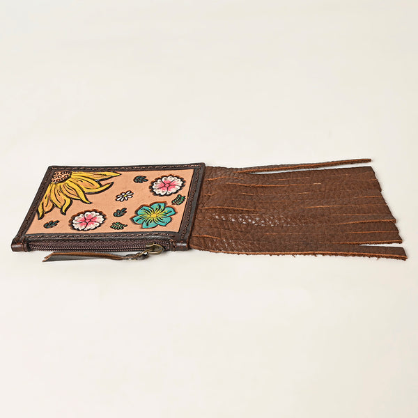 ADBGA465 American Darling Hand Tooled Floral Carved Leather Card-Holder with Fringes