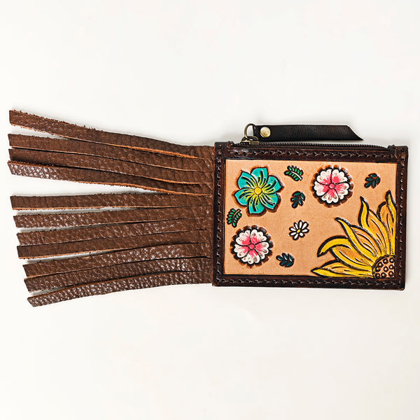 ADBGA465 American Darling Hand Tooled Floral Carved Leather Card-Holder with Fringes