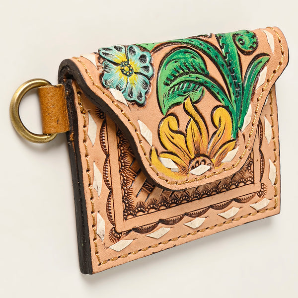 ADBGA471 American Darling Hand Tooled Floral Carved Leather Coin Purse Western