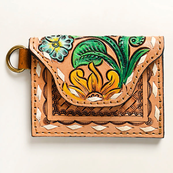 ADBGA471 American Darling Hand Tooled Floral Carved Leather Coin Purse Western