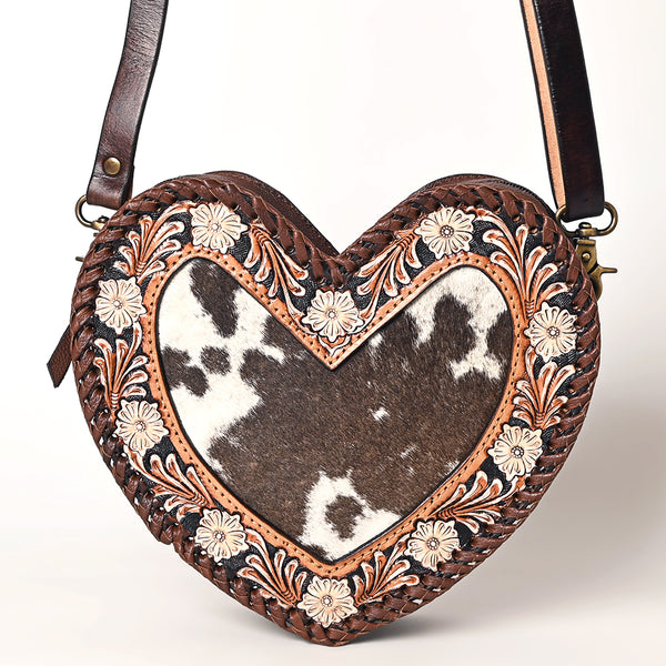 ADBGA476 American Darling Hair-On Cowhide Leather Canteen Bag Floral Carved
