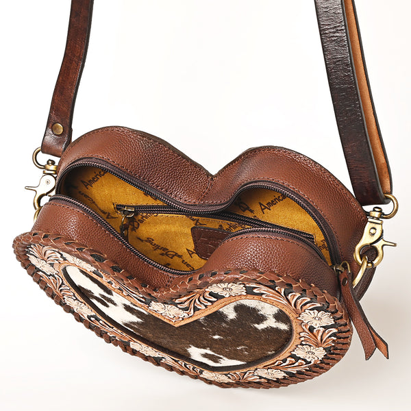 ADBGA476 American Darling Hair-On Cowhide Leather Canteen Bag Floral Carved