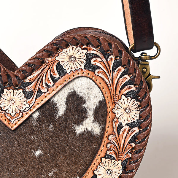 ADBGA476 American Darling Hair-On Cowhide Leather Canteen Bag Floral Carved