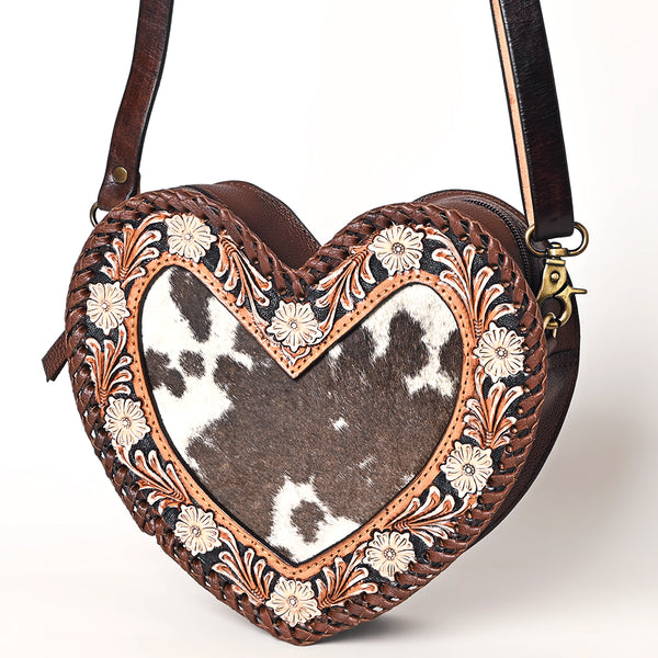 ADBGA476 American Darling Hair-On Cowhide Leather Canteen Bag Floral Carved