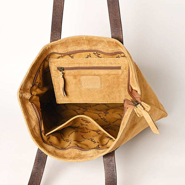 ADBGA479 American Darling Genuine Suede Leather Hand Tooled Floral Carved Tote Bag Western Purse