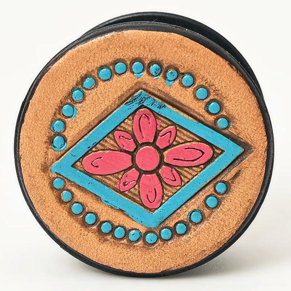ADPNA101 Floral Design Hand-Tooled Leather Cell Phone Pop Socket - By American Darling