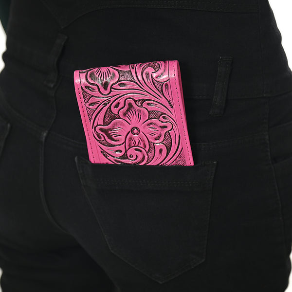 ADBG1236 American Darling Hand Tooled Leather Bifold Wallet -Floral Carved Purse