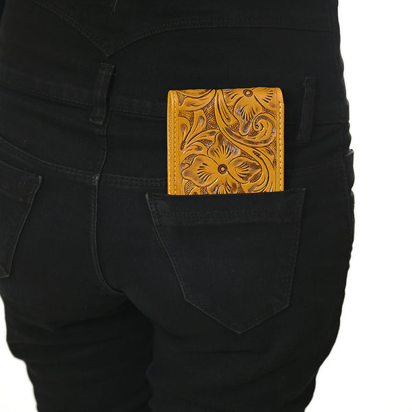 ADBG1236 American Darling Hand Tooled Leather Bifold Wallet -Floral Carved Purse