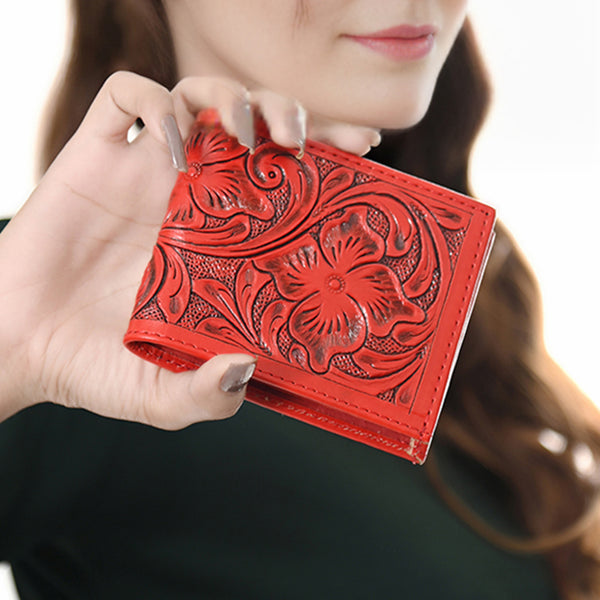ADBG1236 American Darling Hand Tooled Leather Bifold Wallet -Floral Carved Purse