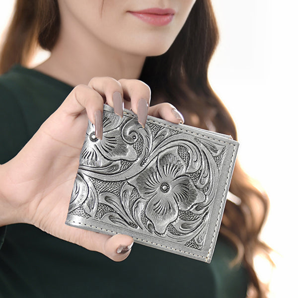 ADBG1236 American Darling Hand Tooled Leather Bifold Wallet -Floral Carved Purse